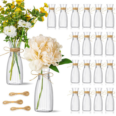 20 vases à fleurs en plastique en vrac avec des cordes de ficelles de petits mini vases à fleurs pour centres de table Bouteilles en plastique décoratives pour réception de mariage Table de salle à manger Décoration