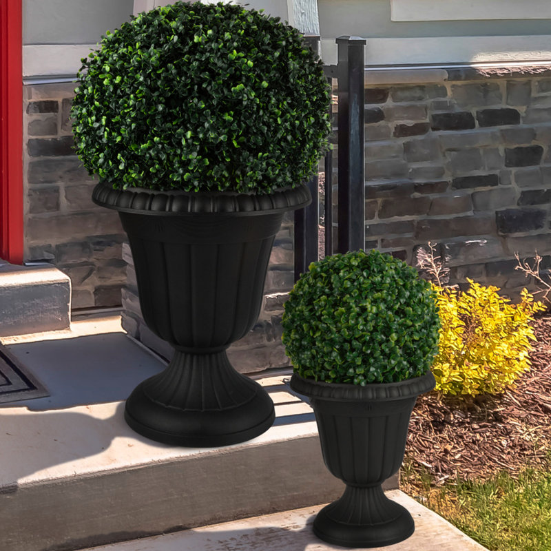 Denasia Large & Small Black Urn Planter Set - Outdoor Plastic Flower Pots by Charlton Home