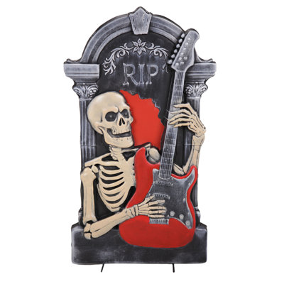 Guitare tombale Haunted Hill Farm d'Halloween 3 pi avec yeux rouges et blancs