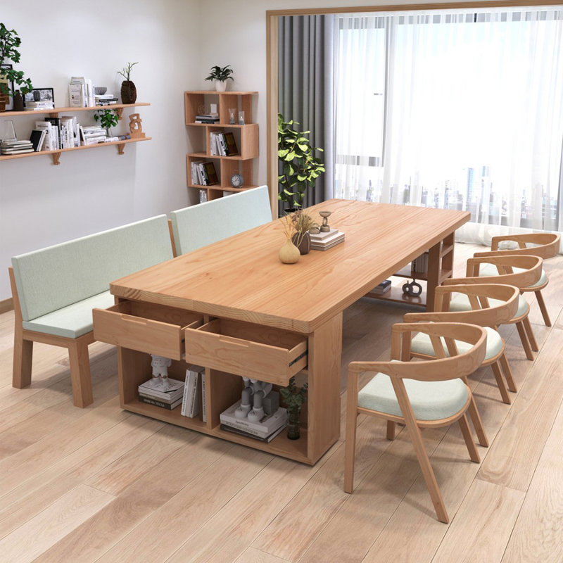 Bureau rectangulaire en bois massif avec 2 tiroirs Burlywood, H 29,53 po x l 94,49 po x P 39,37 po