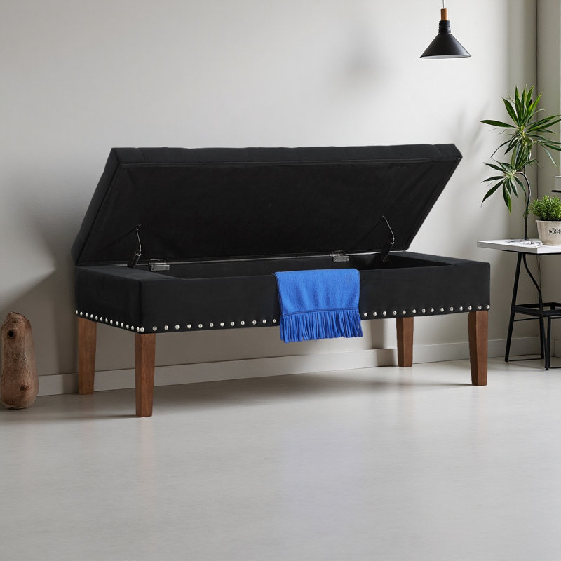 Tufted Bench With Storage, Black