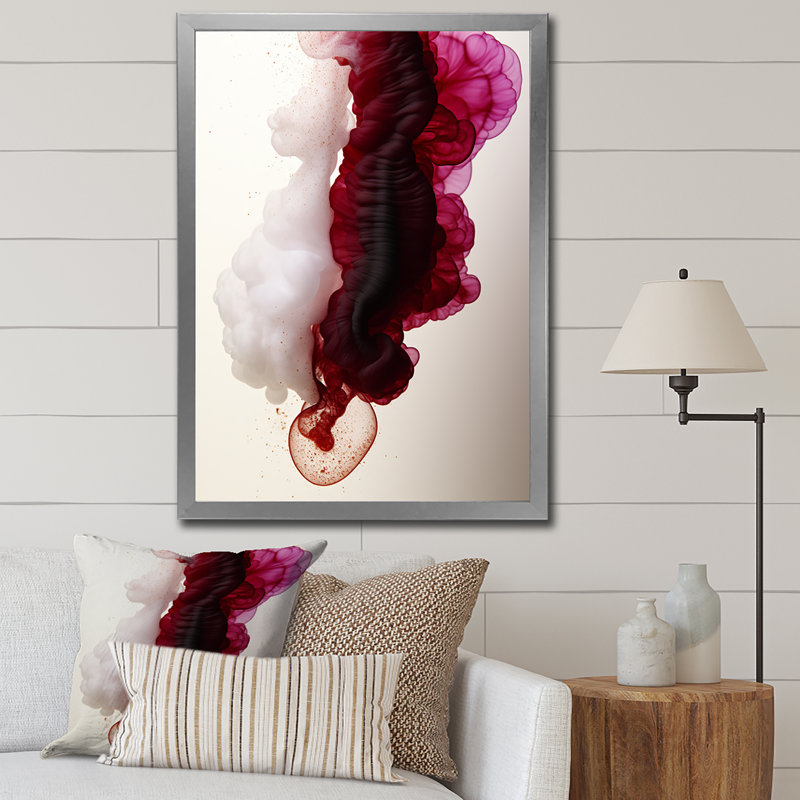 Nuage d'encre magenta exquis, Cadre simple argenté, H 44 po x l 34 po x P 1,5 po