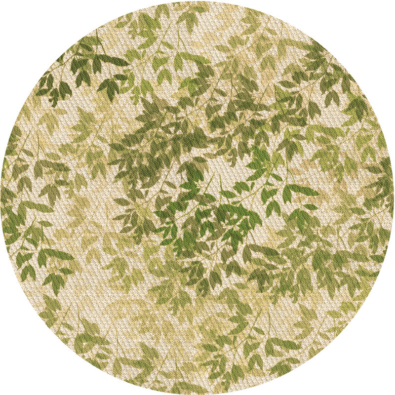 Tapis floral en laine vert, Rond 6 pi