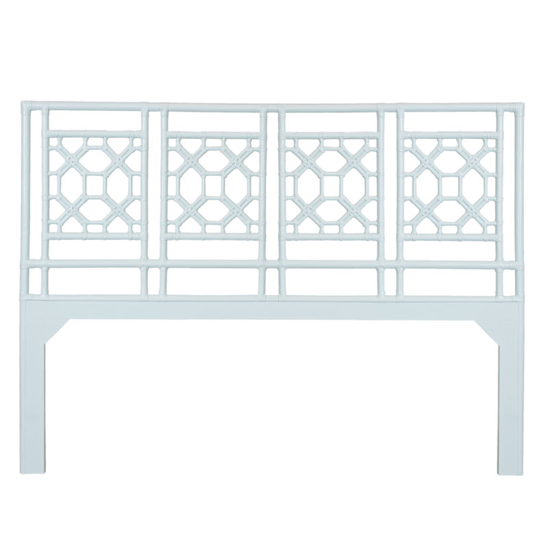 Lattice Back Open-Frame Rattan Headboard, King, Light Blue