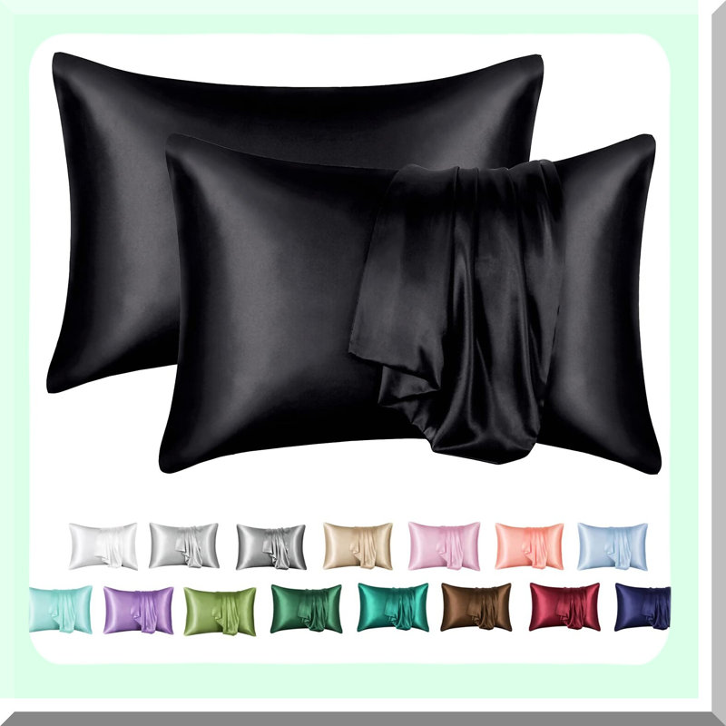 Haircare Pillowcase Set - Queen Size 2 Pack, Silky Envelope Closure Pillow Cover for Hair Protection, Black 20x30 Pillow Cases