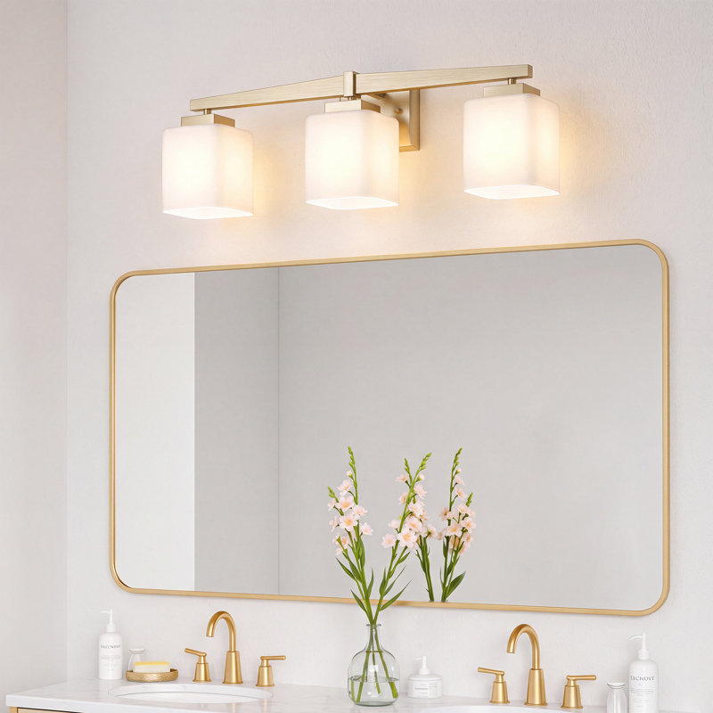 Éclairage de meuble-lavabo carré en nickel, Nickel brossé