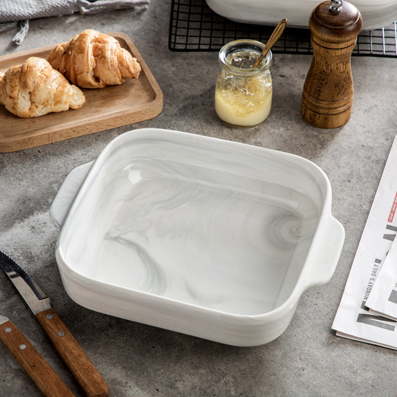 Vancasso Emma Square Stoneware Casserole Bakeware, Marble Gray