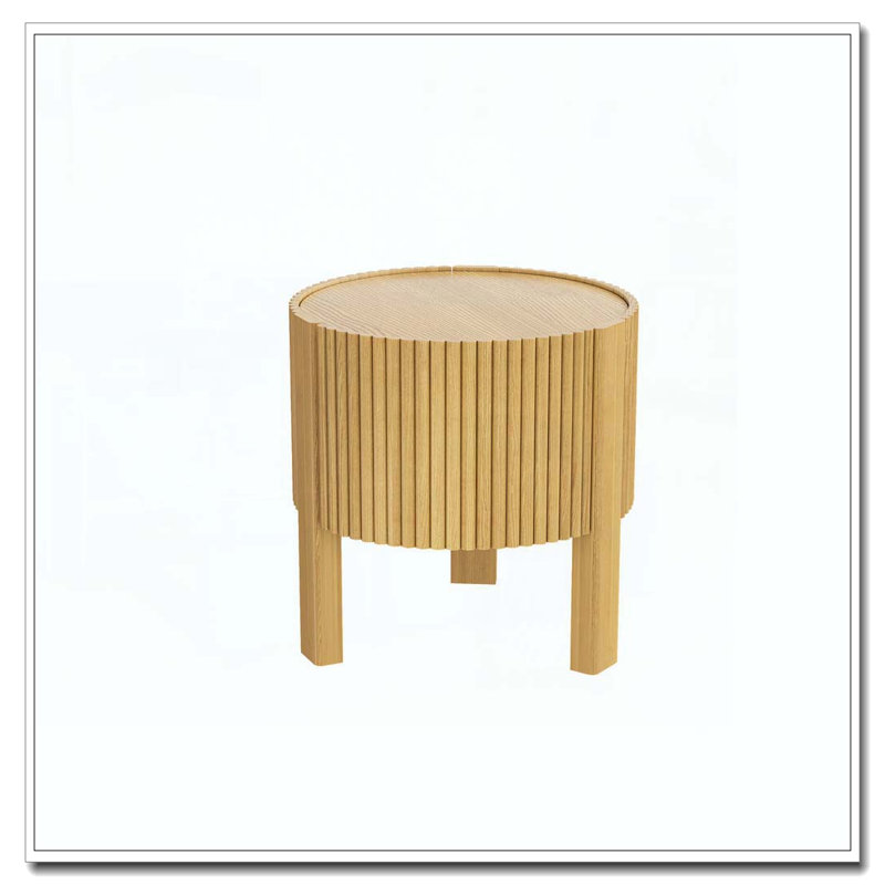 Table d'appoint ronde cannelée avec rangement