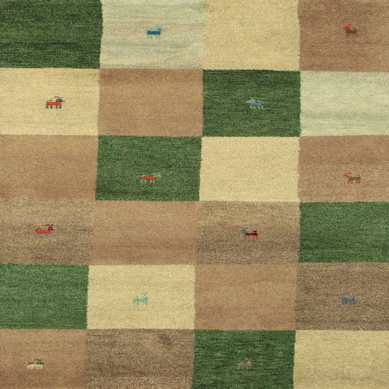 Tapis contemporain vert / pêche, Carré 8 pi