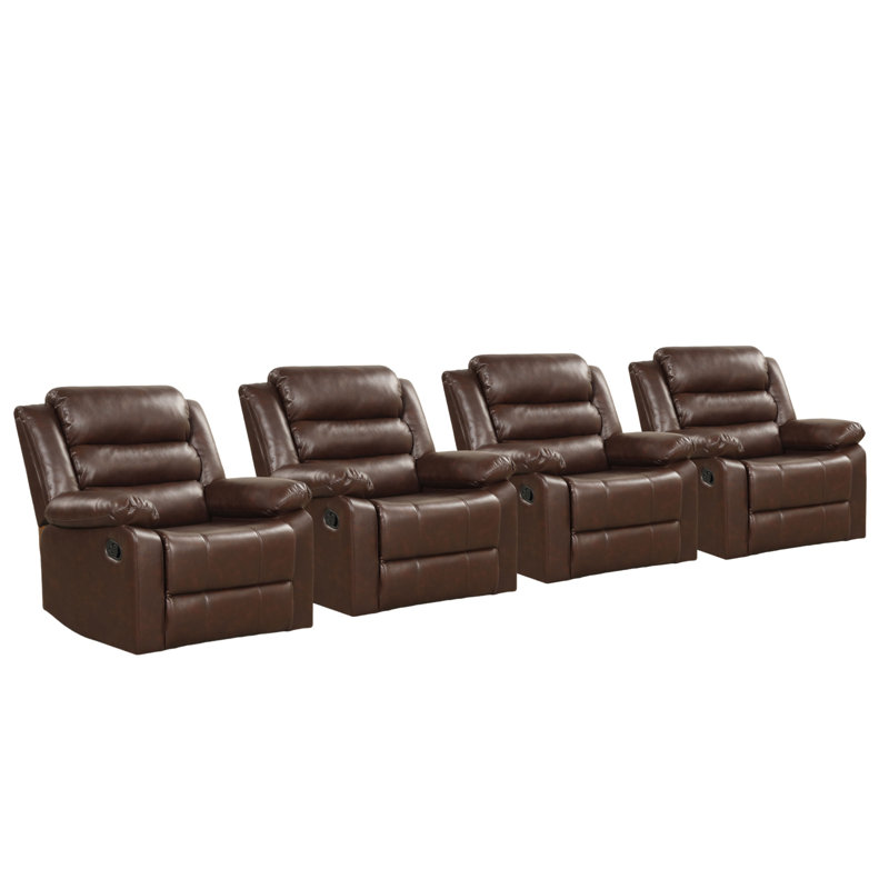Fauteuil inclinable manuel moderne en similicuir de 36,6 po de largeur avec accoudoirs rembourrés (ensemble de 4), Brun