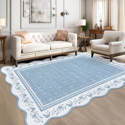 Scalloped Area Rug Large Washable Rugs for Living Room Bedroom Soft Dining Table Carpet Non Shedding Modern Bordered Indoor Carpet for Nursery Playroom Home Decor