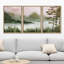 "Tranquil Lake Serene Misty Forest Landscape Nature Wilderness Illustration Modern Decor" 3 pièces-100781331-100781333