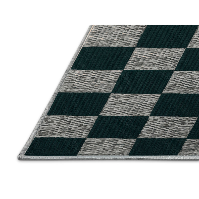 Tapis bleu à carreaux lavable à la machine, Rectangulaire 8 pi x 12 pi
