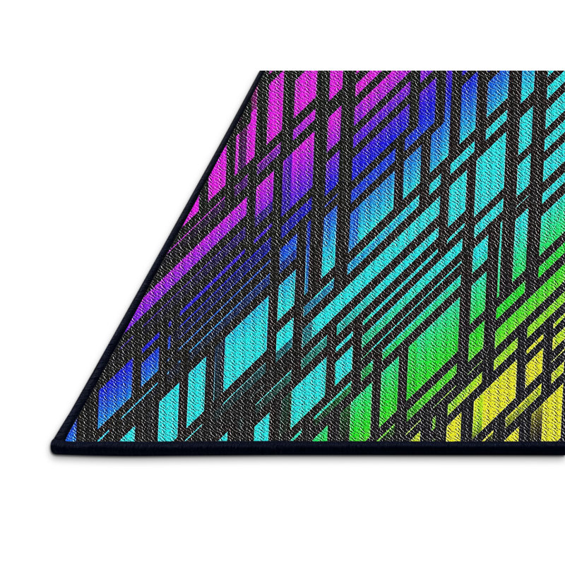 Tapis décoratif bleu géométrique Schulze, Rectangle 4 pi x 6 pi