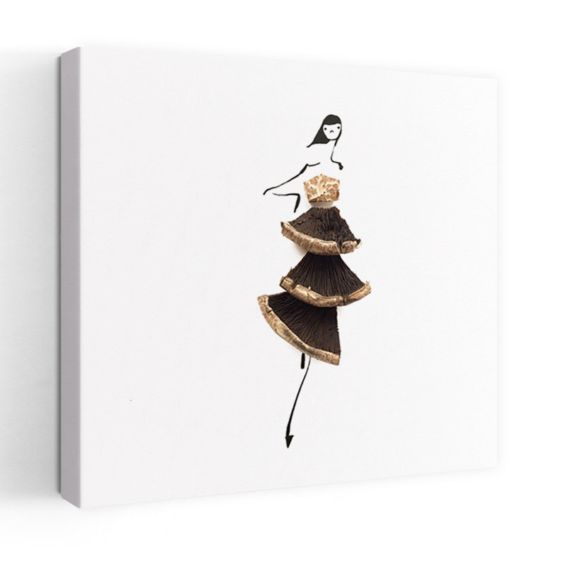 Mushroom Fashionista Delicate Elegant Minimalist Nature Architecture Wall Art, H 32 po x l 32 po