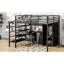 Lit mezzanine en métal avec table et garde-robe, double, noir - Design contemporain, construction robuste, solutions de rangement généreuses, structure de base moderne à assemblage simple, zones abondantes, simplicité