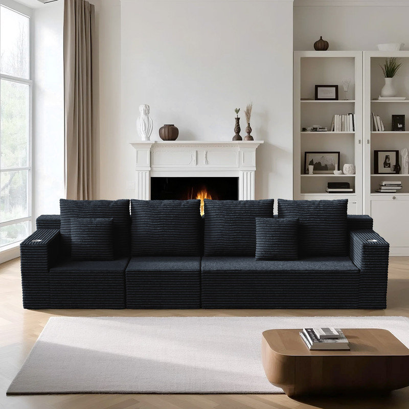 Canapé modulaire Boneless, Velours côtelé noir