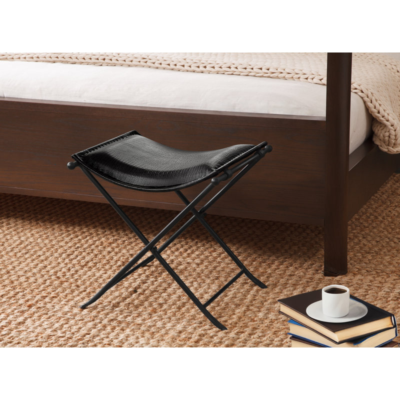 Nardone Genuine Leather Seat Accent Stool, Black