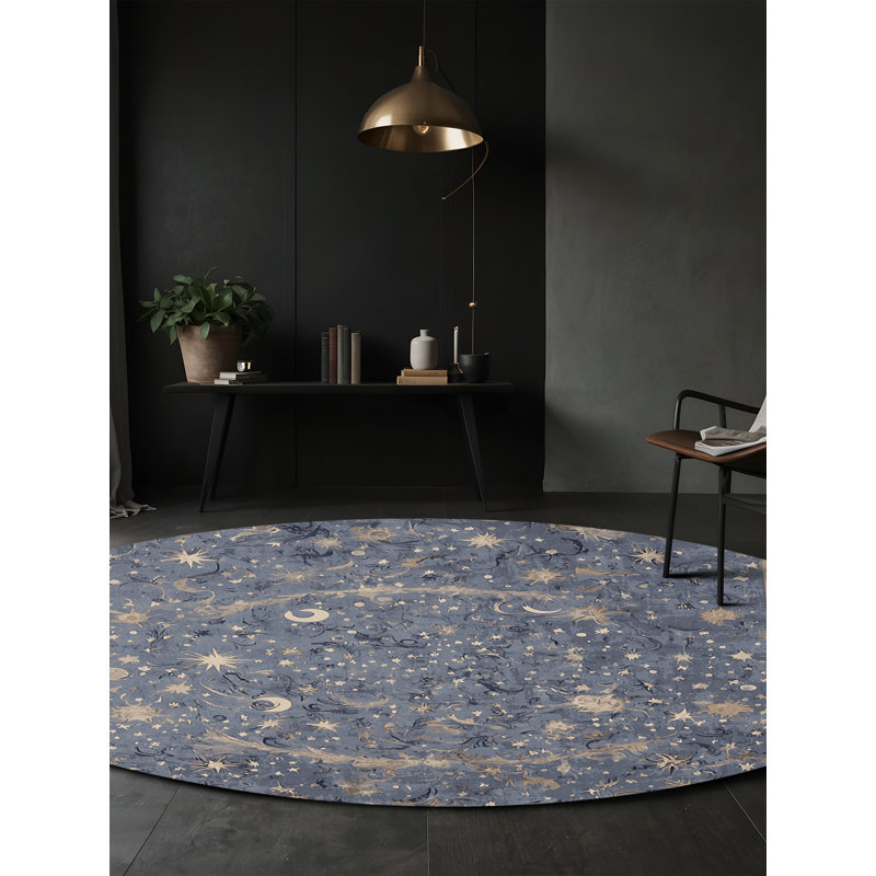 Machine Washable Gray Area Rug, Round 5'