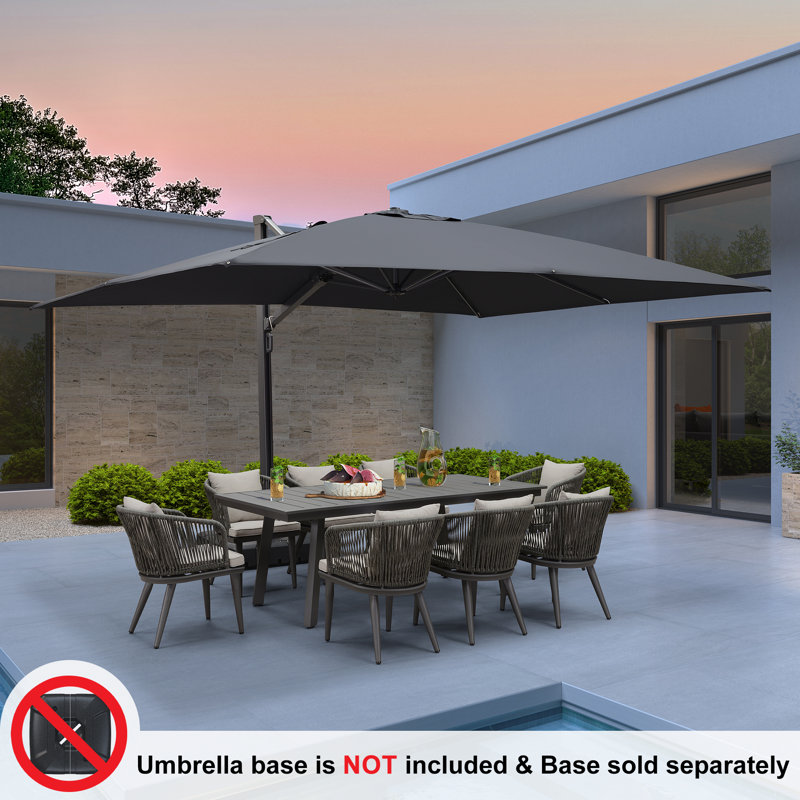 Parasol rectangulaire en porte-à-faux 10 pi x 13 pi Natoyia, sans base, gris, gris