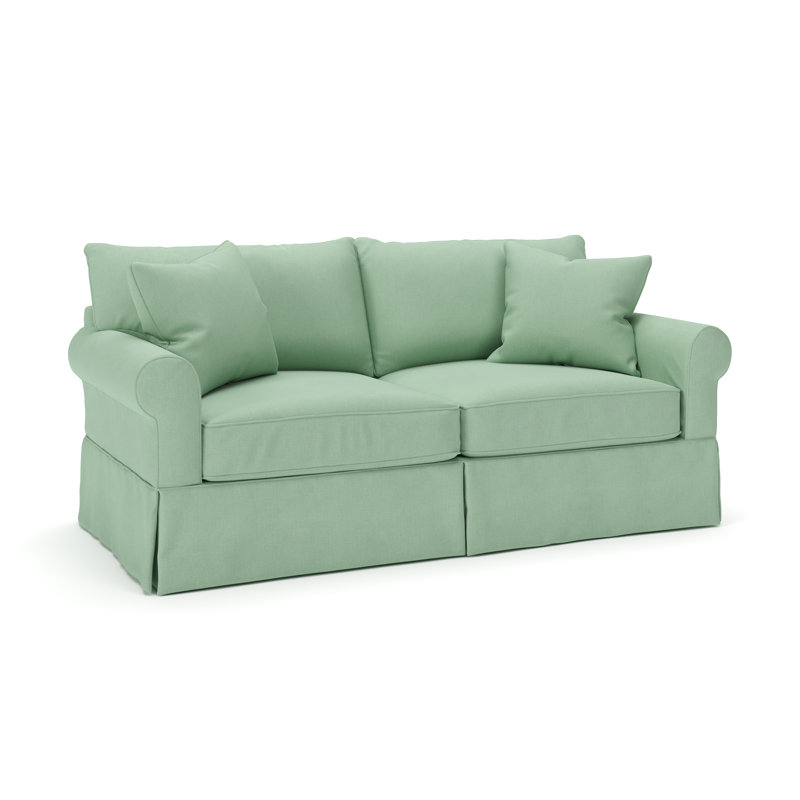 Amari 84" Rolled Arm Slipcovered Sleeper Sofa with Reversible Cushions, Bayou Spray Canvas