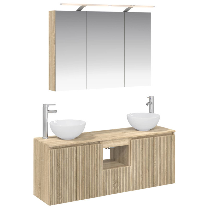 Vanity & Mirror Set, Light Wood