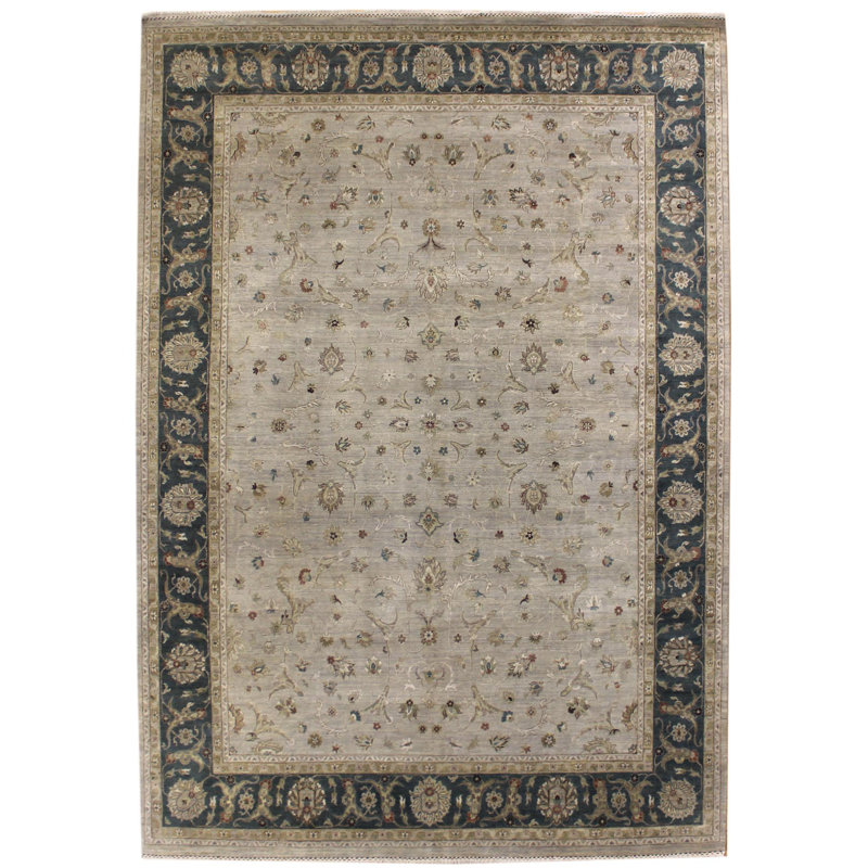 Tapis unique gris / taupe / bleu sarcelle Agra New Age 8 pi 11 po x 12 pi Agra