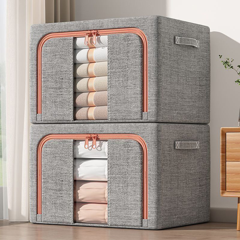 Steel Frame Storage Box, Cloth Storage Box for Quilt Storage Box Folding Wardrobe Fabric Extra Large Storage Bag with Clear Window, Sturdy Zippers