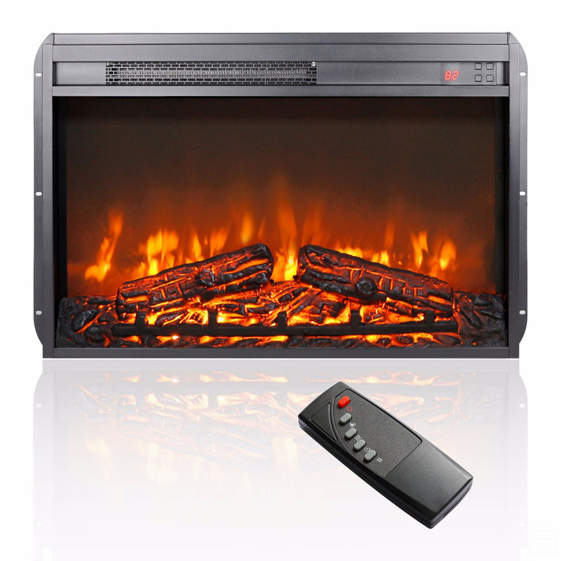 Foyer électrique encastrable 26 po, radiateur ultra-mince avec ensemble de bûches et flamme réaliste, télécommande avec minuterie, protection contre la surchauffe