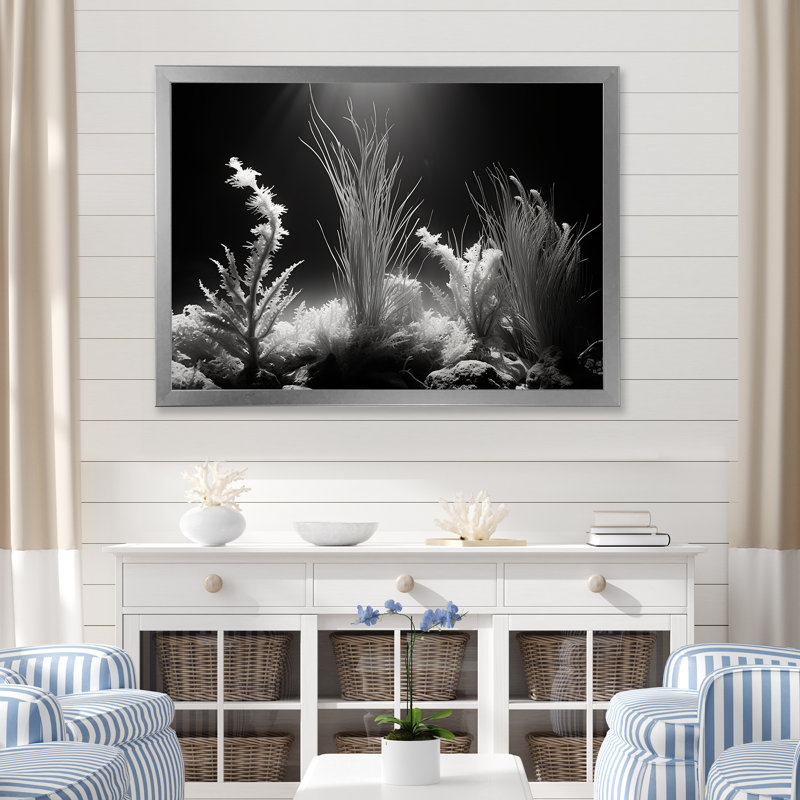 «Black and White Underwater Silent Flow I», reproduction d'art sur toile plage et océan, Cadre simple argenté