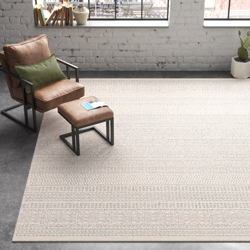 Lansing Geometric Hand-Tufted Wool Gray/Cream Area Rug, Rectangle 8' x 10'