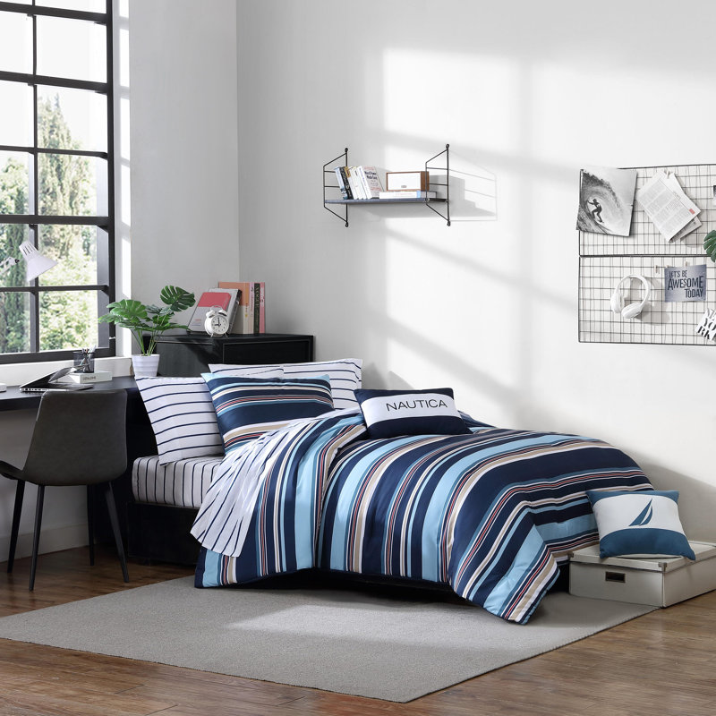MF Bonus Sets Nautica Reversible Navy Comforter Bonus Set, Twin Comforter + 1 Standard Sham