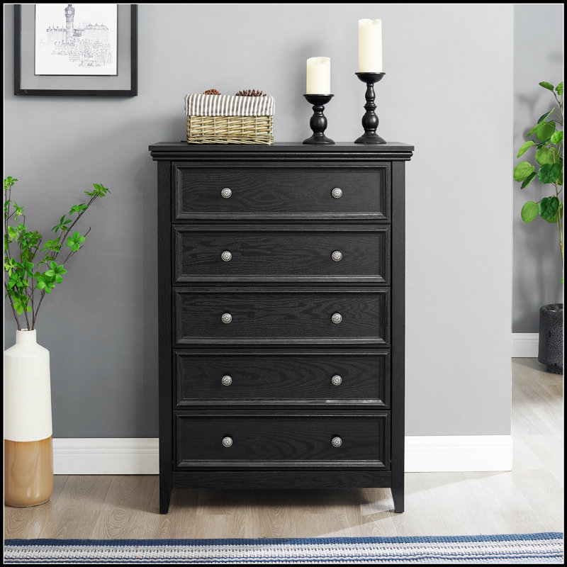 Commode moderne à 5 tiroirs avec sécurité anti-basculement et poignées faciles à tirer pour l'organisation et le rangement des placards