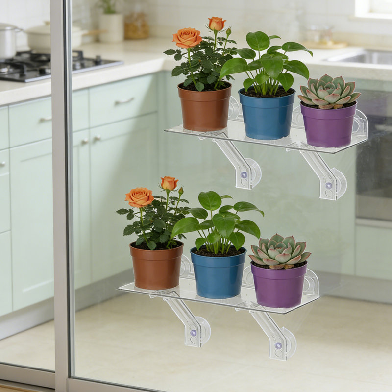 Étagère à ventouses en acrylique (paquet de 2) - Étagères flottantes pour plantes de fenêtre en acrylique