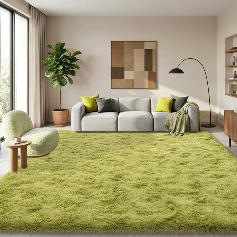 Solid Rug Soft Fluffy Grass Green Indoor Area Rug for Living Room Bedroom Nursery Kids Room, Rectangle 8' x 10', Grass Green
