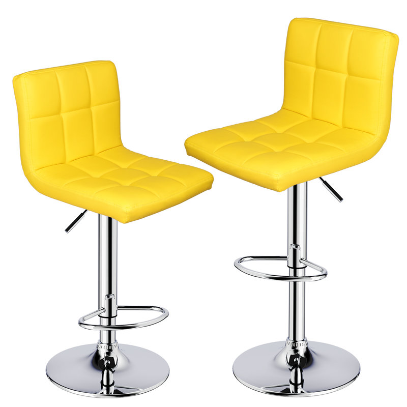 Ludmil Swivel Adjustable Height 32.5" Bar Stool, 2, Yellow
