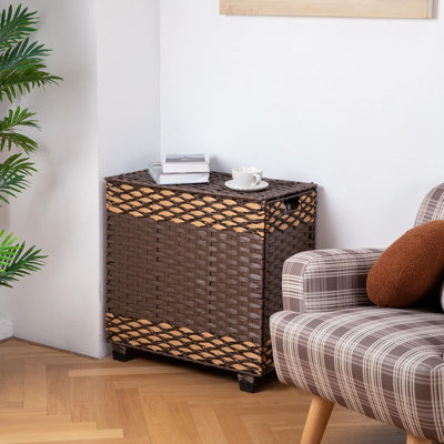 140L Synthetic Rattan Clothes Hamper With Handles, Handwoven Large Laundry Basket With 3 Removable Liner Bags, Foldable, Brown -  BOJUNTAN, ABCB0CJLZSH5P