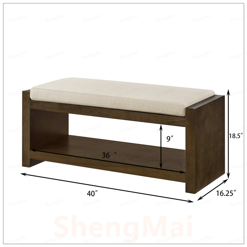 Banc d'appoint avec étagère à chaussures inférieure, siège rembourré pour le salon, banc de bout de lit compact moderne avec rangement et coussin amovible