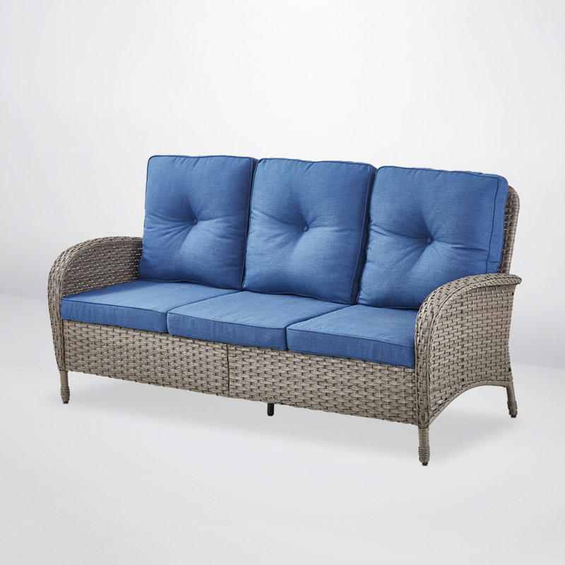Gaetanino 72'' Wide Straight Patio Sofa with Cushions, Blue, Gray