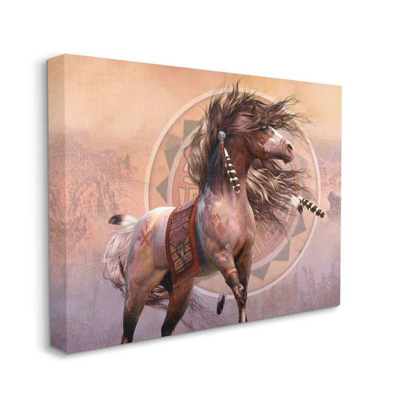 Az-060 - "Spirit Warrior Horse" sur toile par Laurie Prindle, Giclée encadrée blanc bord de mer, H 24 po x l 30 po x P 1,5 po