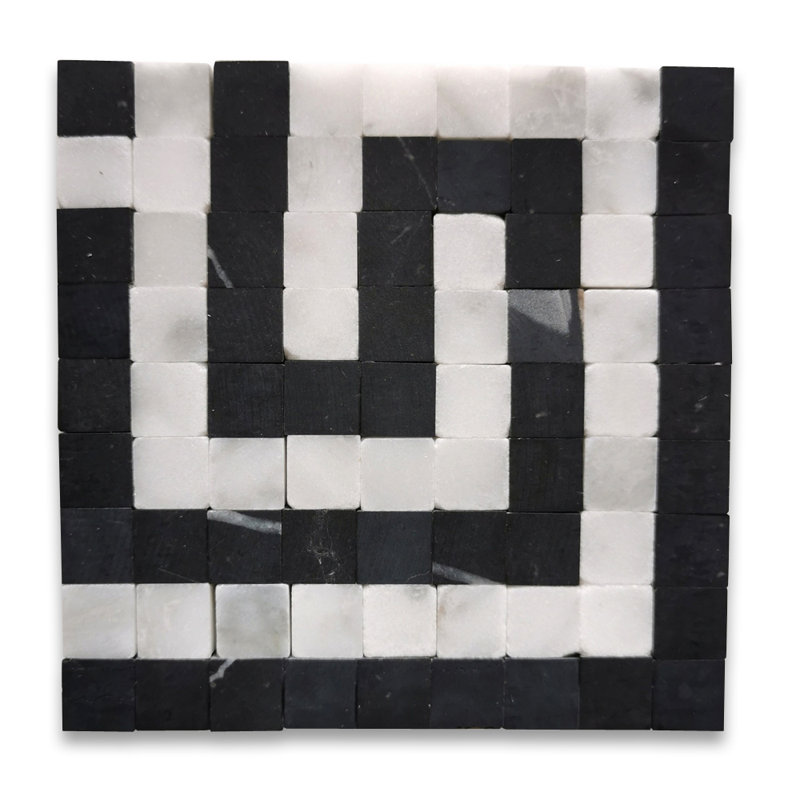 6" x 18" Marble Mosaic Wall & Floor Tile, White/Black