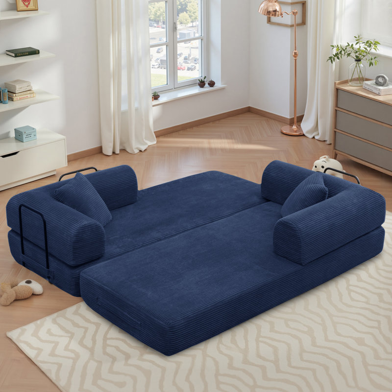 Divan-lit en futon de 78,7 po pour lit très grand convertible en velours côtelé avec 2 coussins - aucun assemblage requis