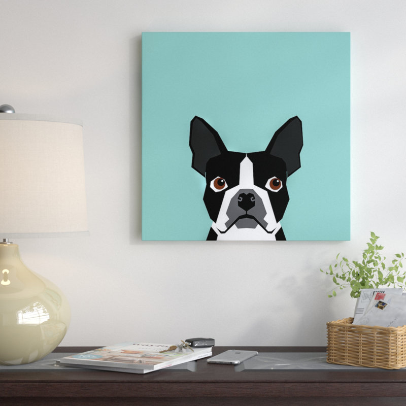 Boston Terrier, impression sur toile tendue, H 18 po x l 18 po x P 1,5 po, Toile avec cadre noir, Pas de tapis