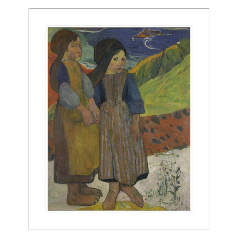 «Deux filles bretonnes au bord de la mer» par Paul Gauguin - Estampe numérique encadrée, H 28,3 po x l 23,5 po