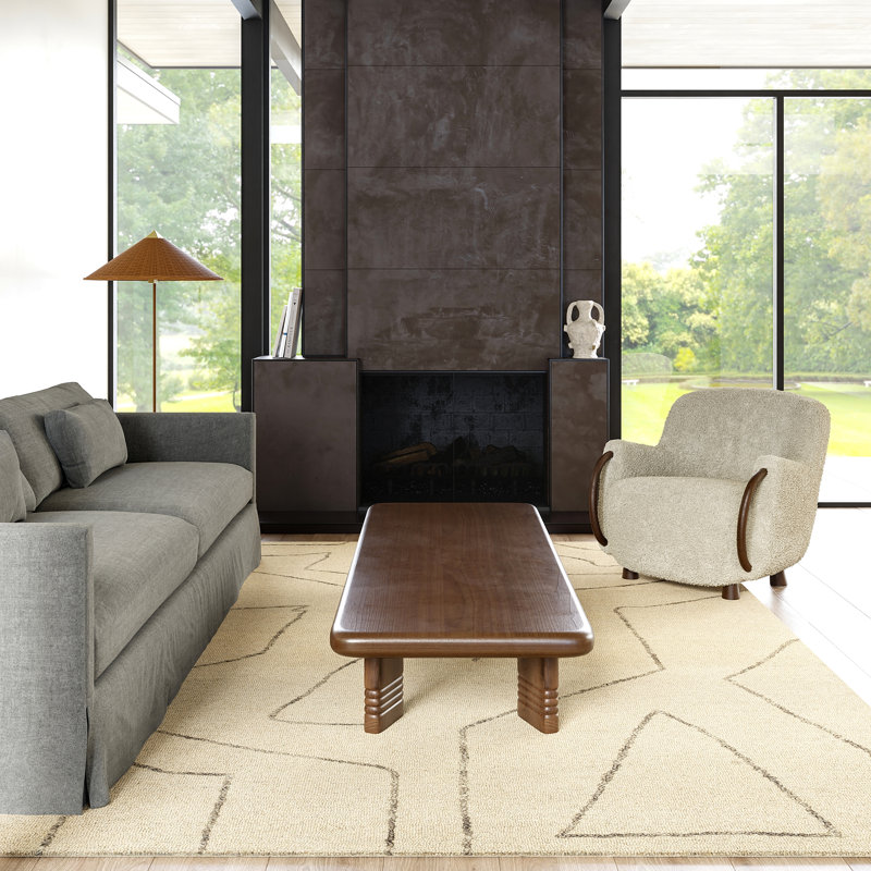 Handmade Cream Abstract Wool Tufted Rectangular Rug, 4' x 6'