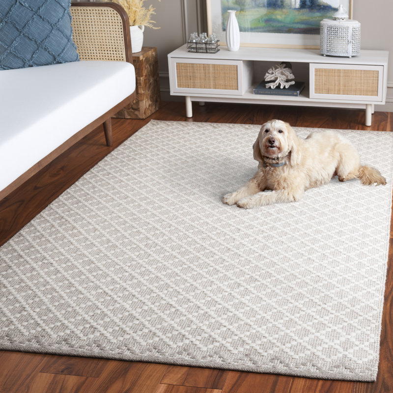 Tapis gris / ivoire en laine et coton tissé à la main Lunado, Rectangle 5 pi x 8 pi