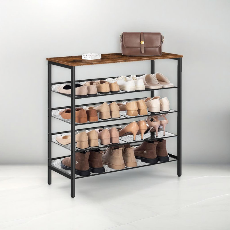 15 Pair Shoe Rack 5 Tier Industrial Rustic Brown Hallway Furniture