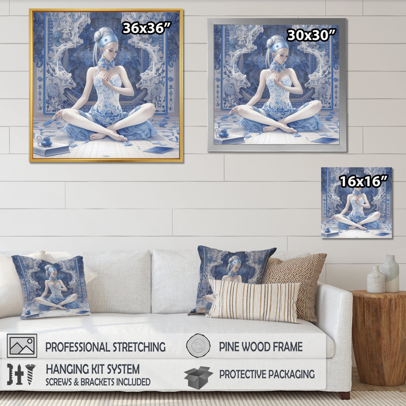 «Blue Yogini Meditation Spiritual Grace I», reproduction sur toile, Cadre naturel flottant, H 36 po x l 36 po x P 1,5 po