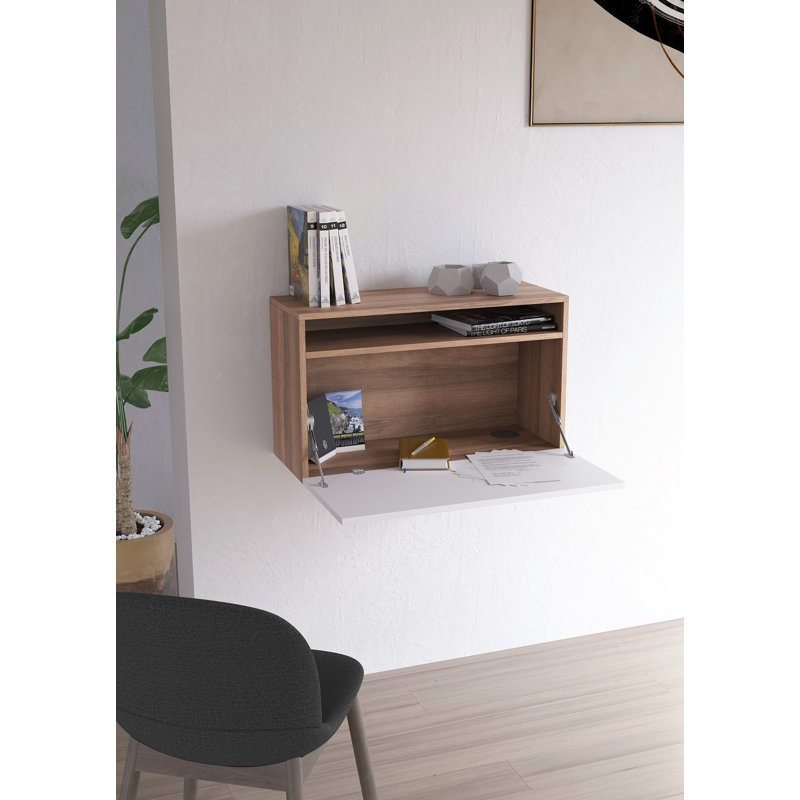 Fryman Floating Desk, White/Walnut