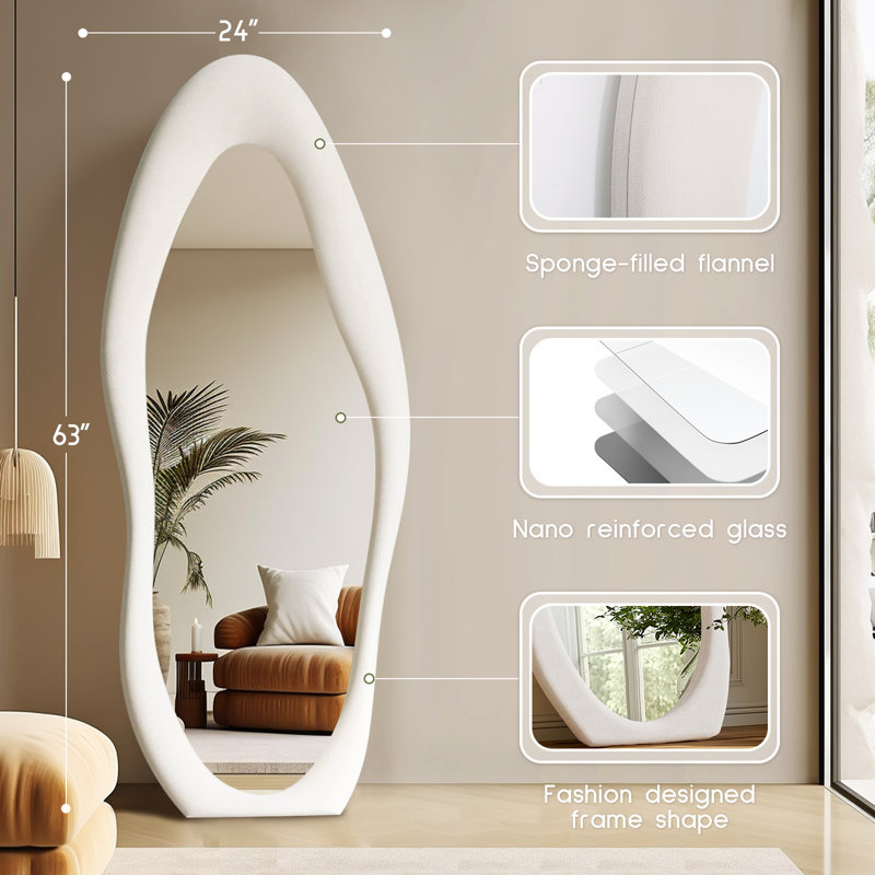 Miroir de plancher Farkhan, Blanc / Blanc, 63 po x 24 po